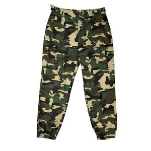 DressmecB Cargo Pant Womens M Medium Camouflage High Waist Button Pocket Loose